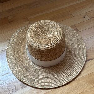J. Crew Straw Wide Brim Hat with Cream Band, M/L